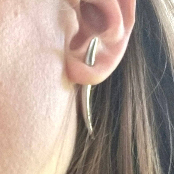 NEW Earrings Retro Front Back Spike Unique Raptor Claw Horn Trending Silver N23 - Picture 1 of 4
